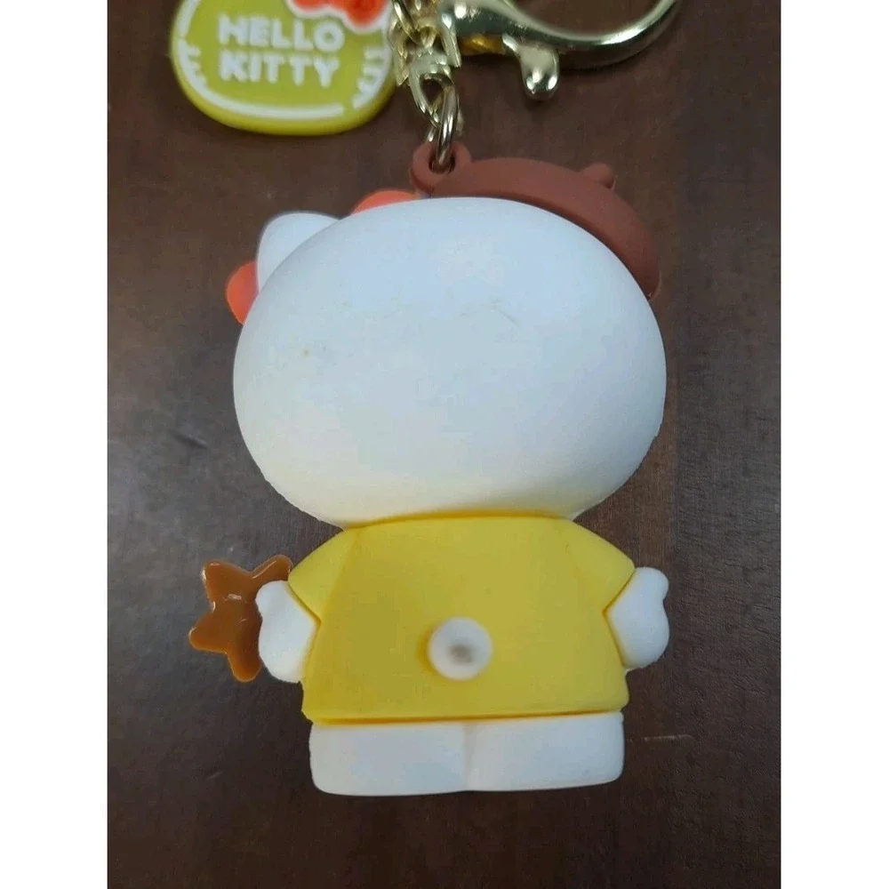 New Hello Kitty PVC 3D Backpack Purse Charm‎ Keychain Yellow Outfit Brown Hat